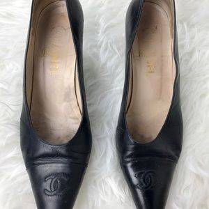 Vintage Chanel Black Leather Heels 40